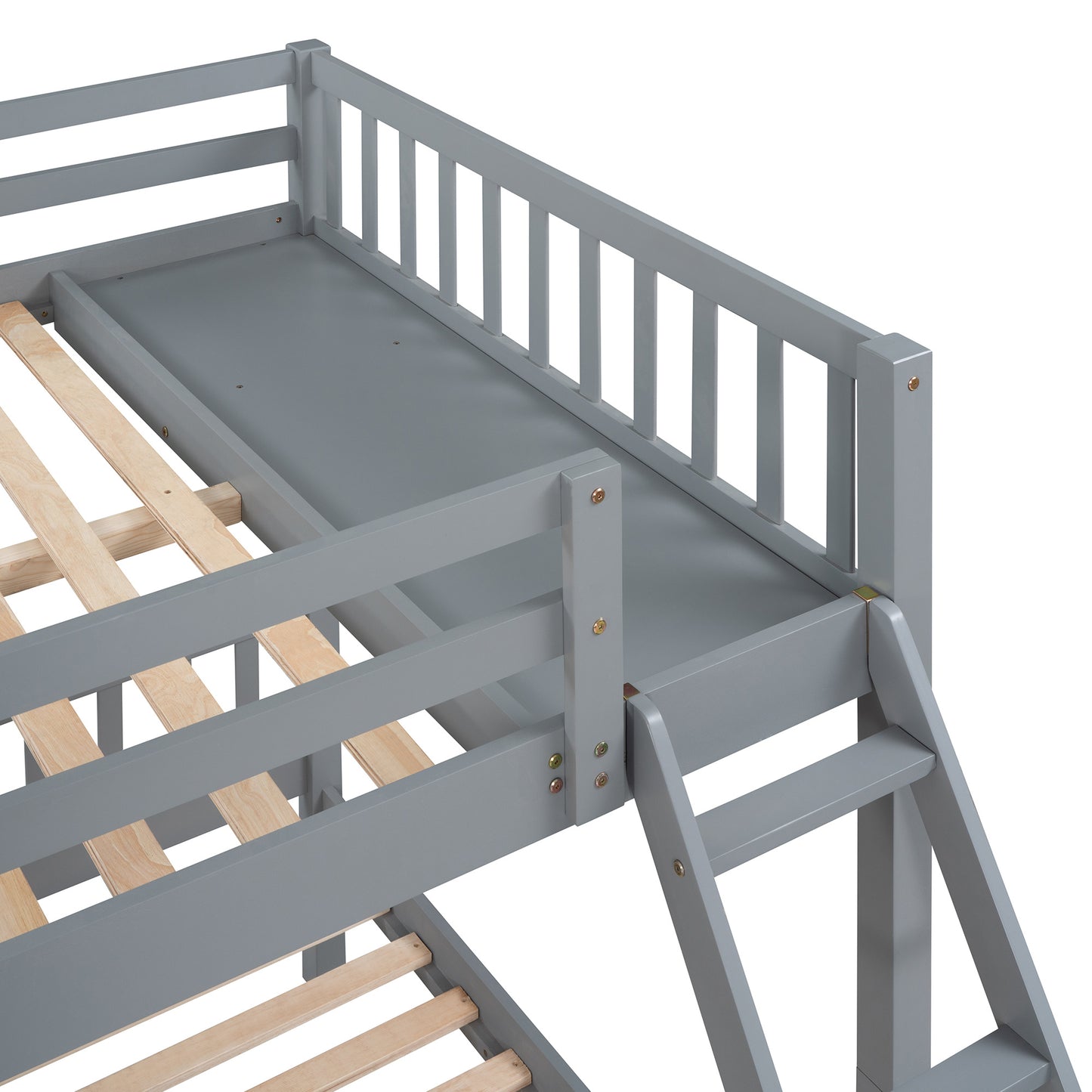 Full Over Twin & Twin Bunk Bed, Wood Triple Bunk Bed with Drawers and Guardrails,