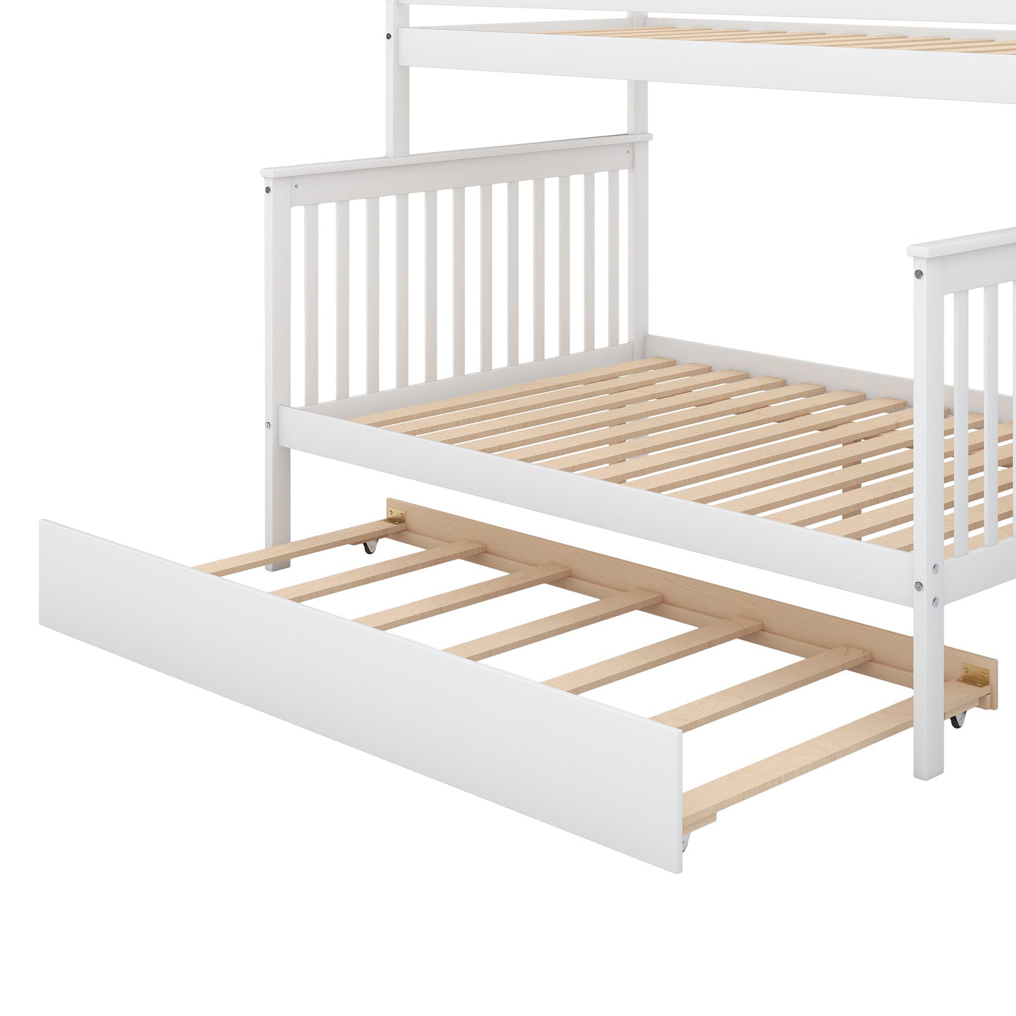 Twin over Full Bunk Bed with Trundle and Staircase, White