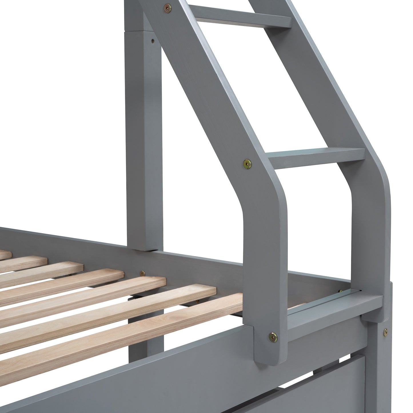 Full Over Twin & Twin Bunk Bed, Wood Triple Bunk Bed with Drawers and Guardrails,