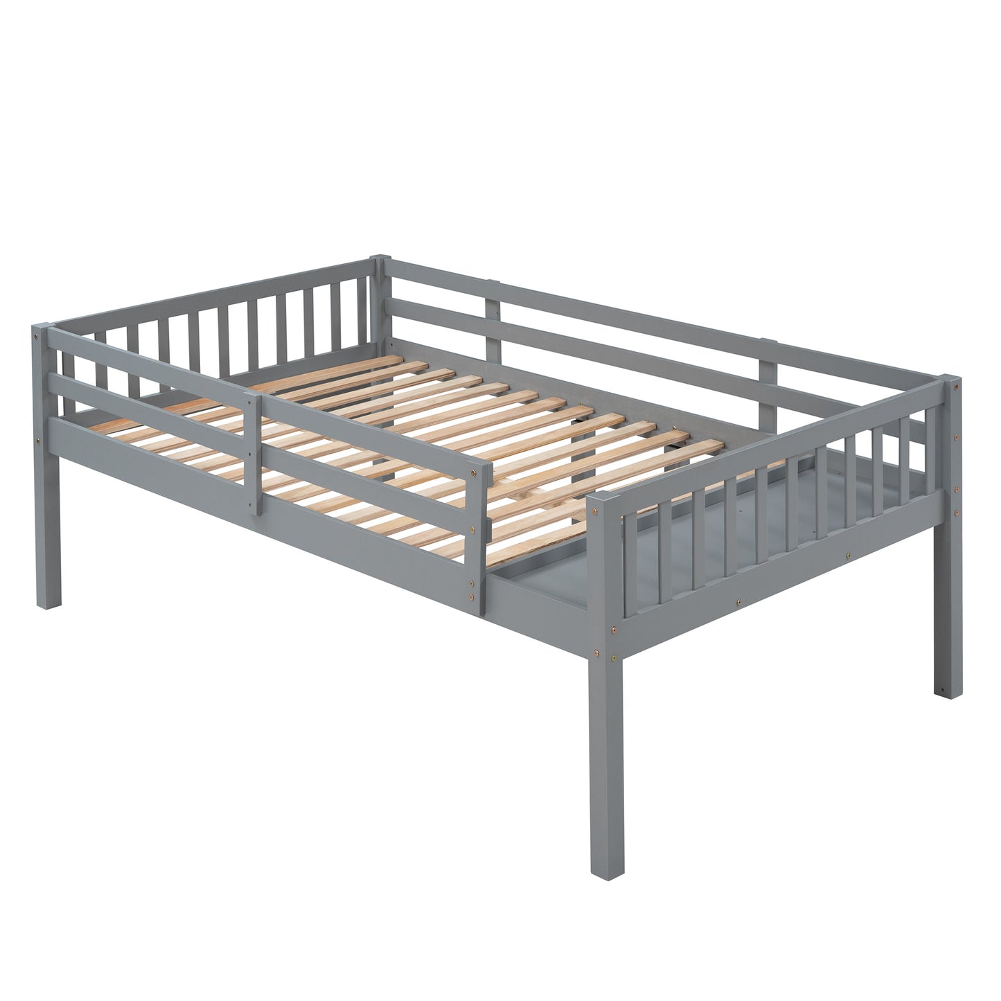 Full Over Twin & Twin Bunk Bed, Wood Triple Bunk Bed with Drawers and Guardrails,