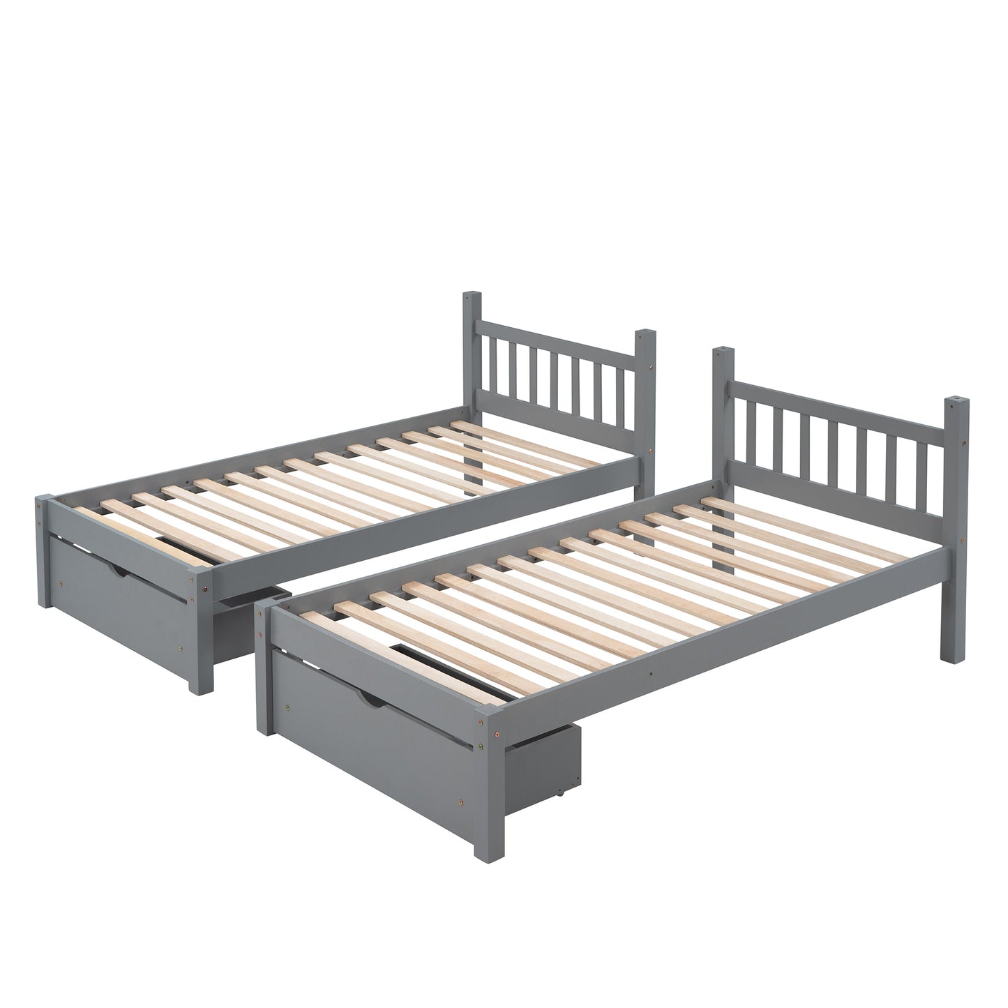 Full Over Twin & Twin Bunk Bed, Wood Triple Bunk Bed with Drawers and Guardrails,