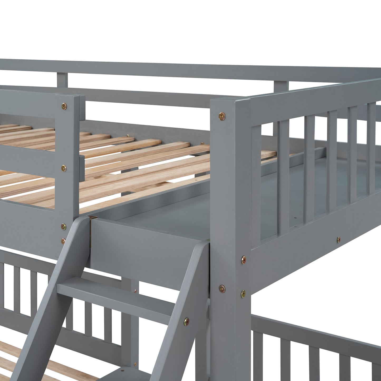 Full Over Twin & Twin Bunk Bed, Wood Triple Bunk Bed with Drawers and Guardrails,