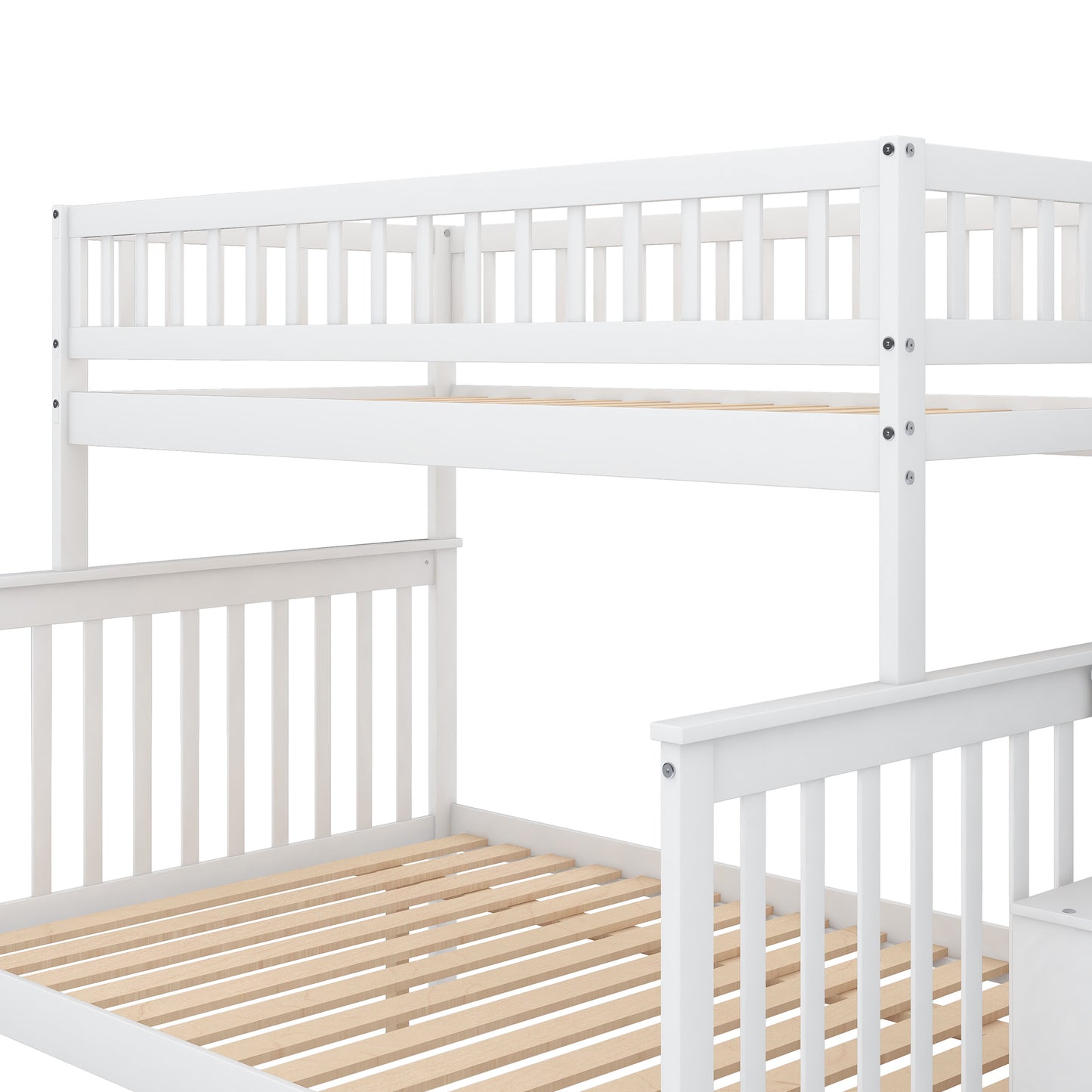 Twin over Full Bunk Bed with Trundle and Staircase, White