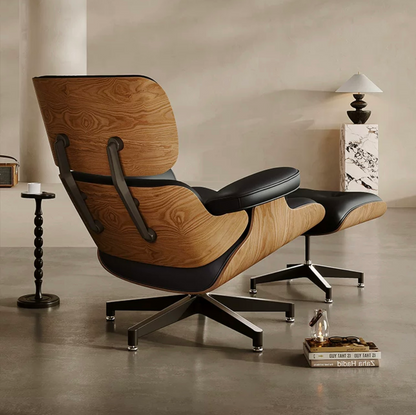 Large Version Genuine Leather Lounge Chair Club Seat Armchair Ottoman 8 Layer Plywood Frame Living Room Furniture