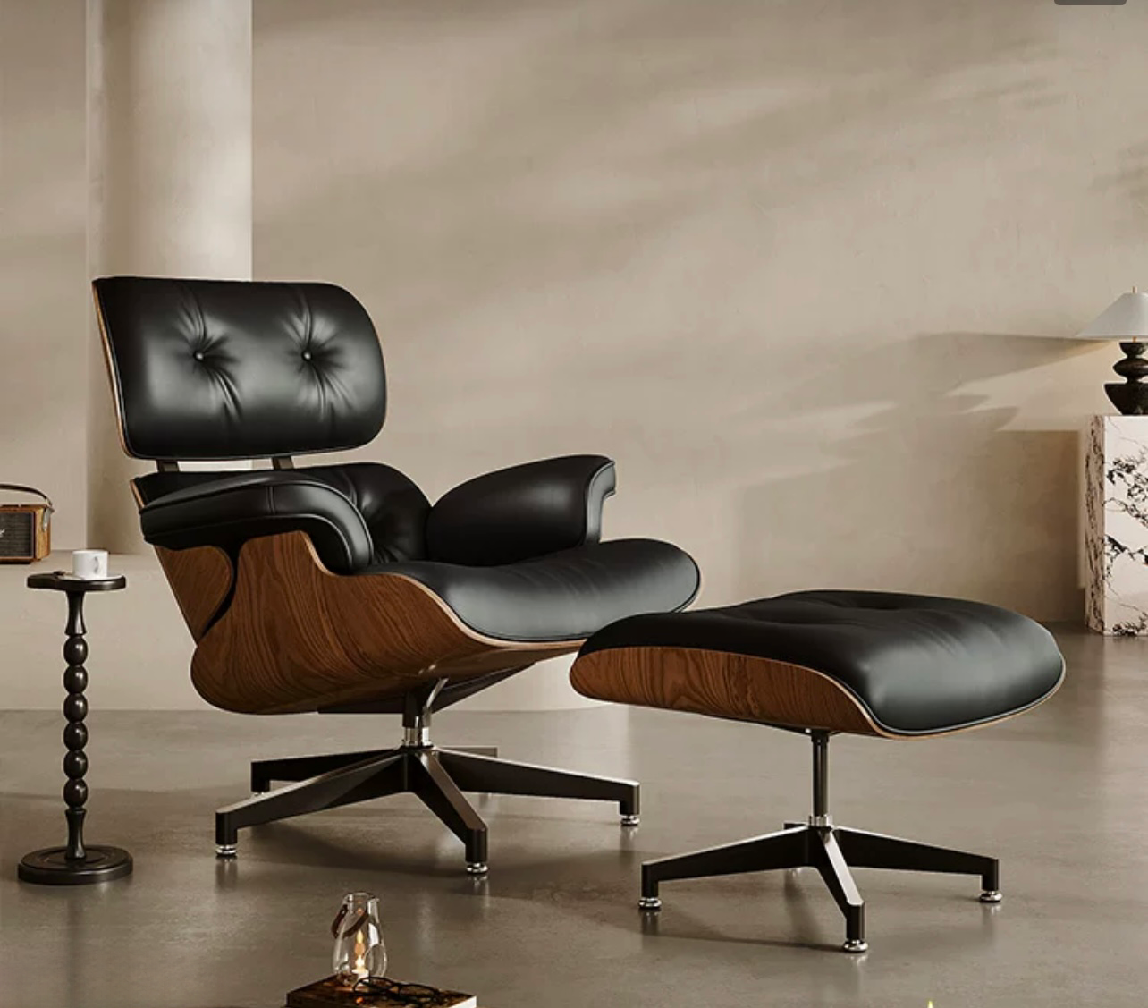 Large Version Genuine Leather Lounge Chair Club Seat Armchair Ottoman 8 Layer Plywood Frame Living Room Furniture