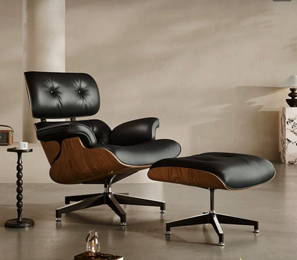 Large Version Genuine Leather Lounge Chair Club Seat Armchair Ottoman 8 Layer Plywood Frame Living Room Furniture