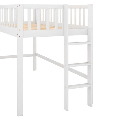 Twin Size Low Loft Bed with Ladder and Slide,White